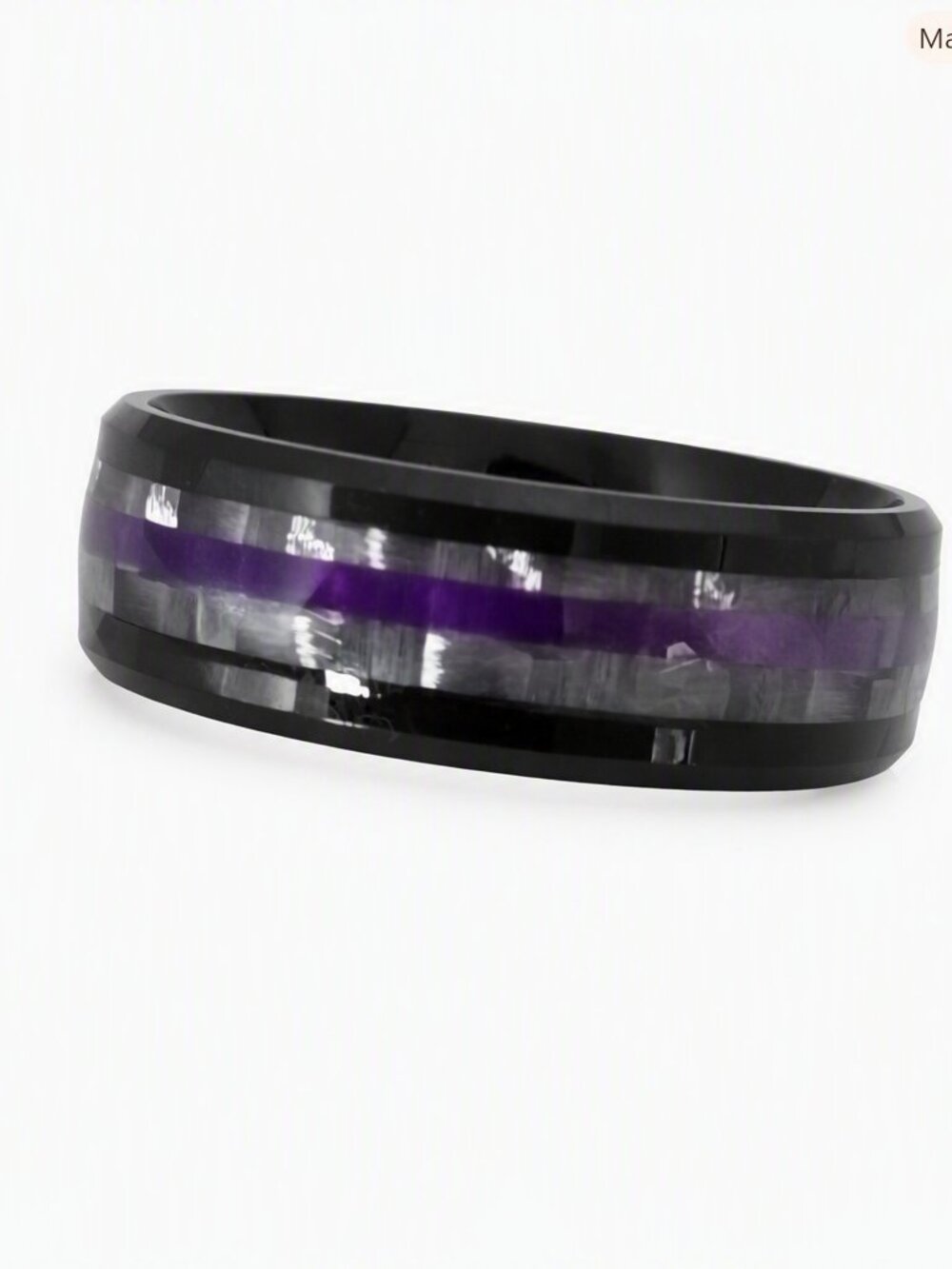 Size 13 Black Stainless Steel Wedding Band with Vibrant Purple & Silver Center
